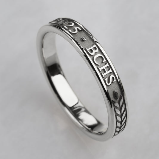 Graduation Ring with Year and School Letters, White Gold