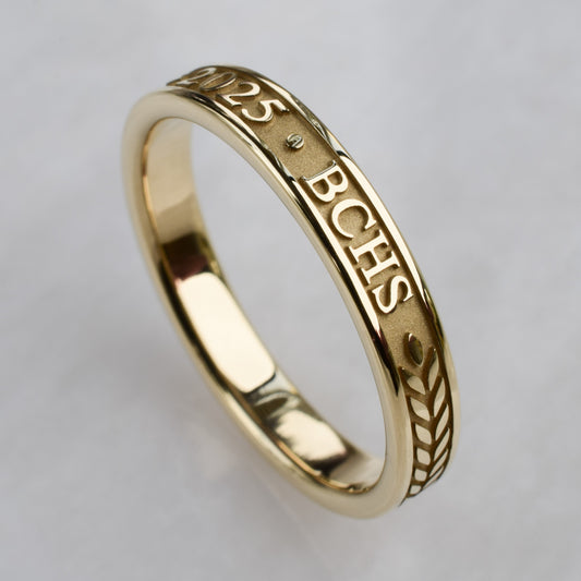 Graduation Ring with Year and School Letters, Yellow Gold