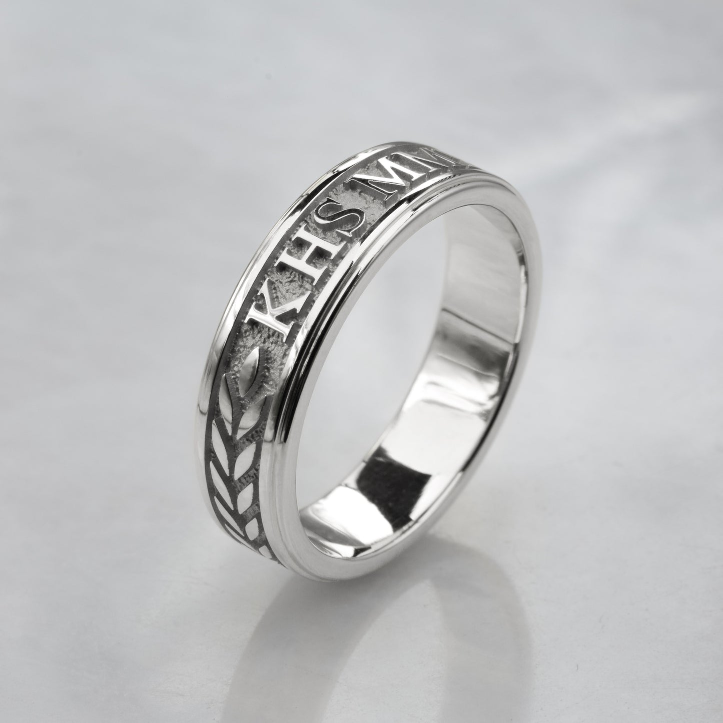 Graduation Ring with Stepped Edge, White Gold