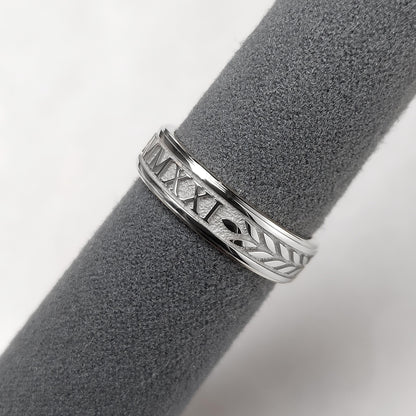 Graduation Ring with Stepped Edge, White Gold