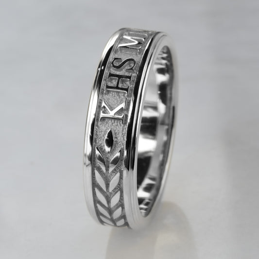 Graduation Ring with Stepped Edge, White Gold