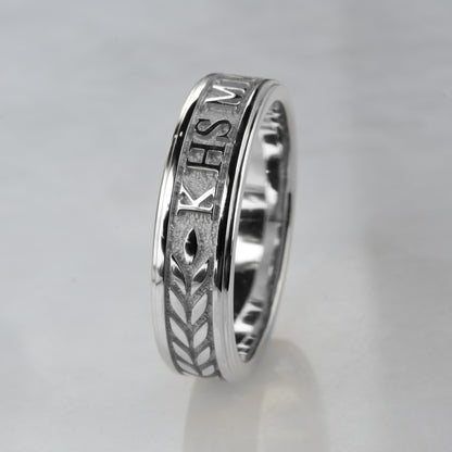 Graduation Ring with Stepped Edge, White Gold