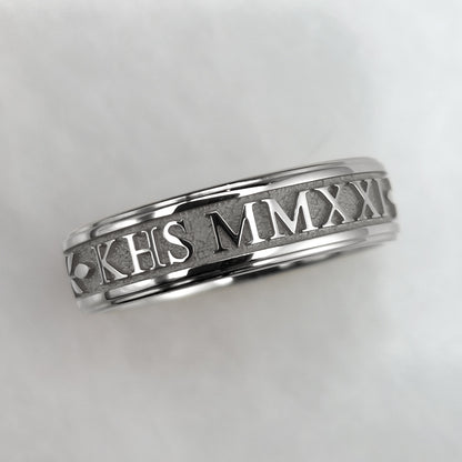 Graduation Ring with Stepped Edge, White Gold