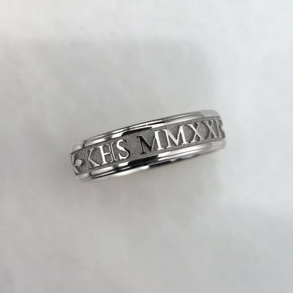 Graduation Ring with Stepped Edge, White Gold