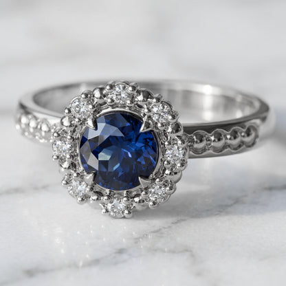 Chatham blue sapphire ring, vintage inspired