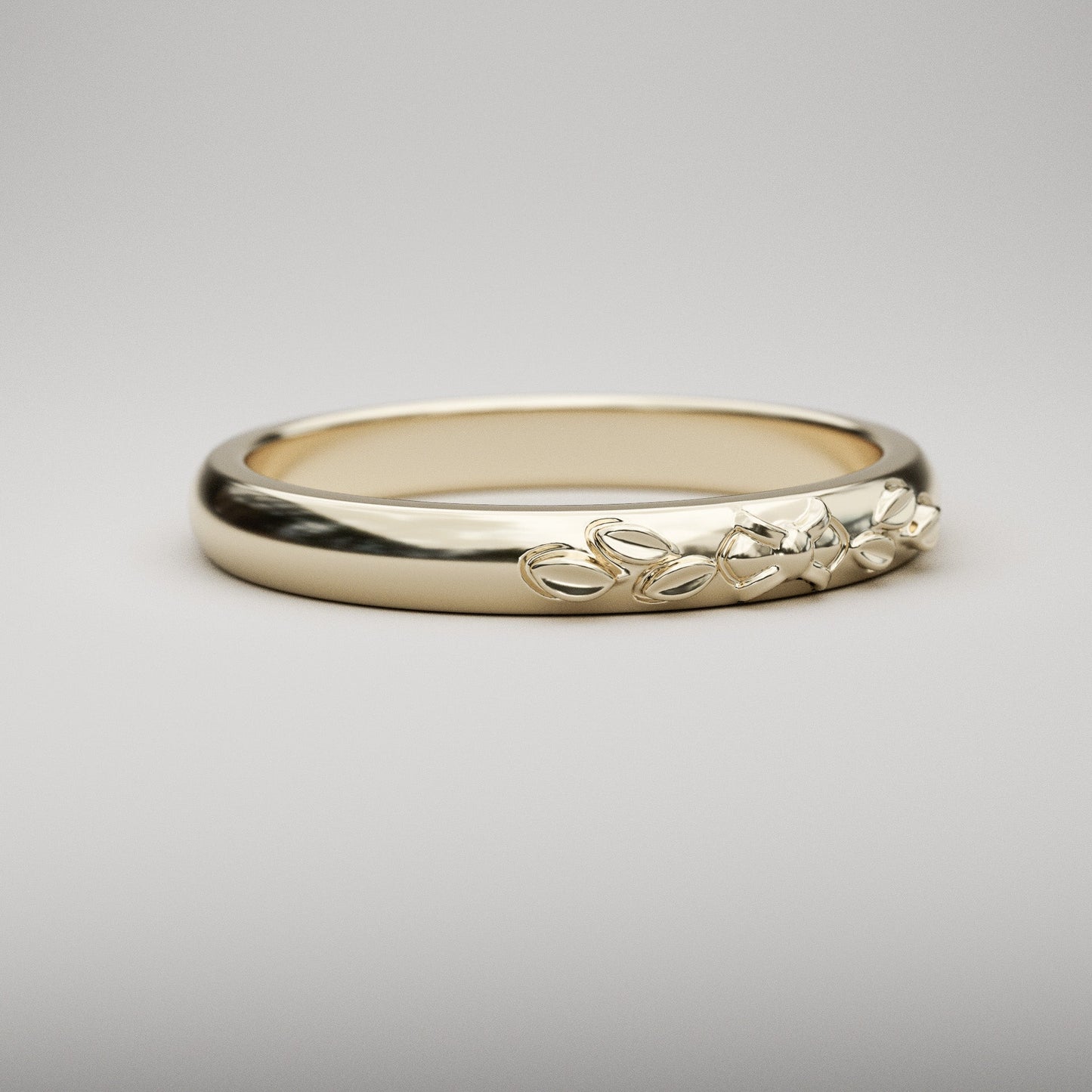 Domed Wedding Band with Leaves