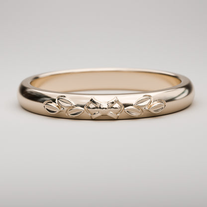 Vintage Style Wedding Band with Leaves in 14k solid rose gold