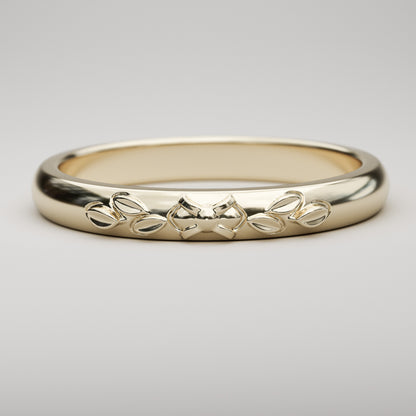 Vintage Style Wedding Band with Leaves in 14k solid gold