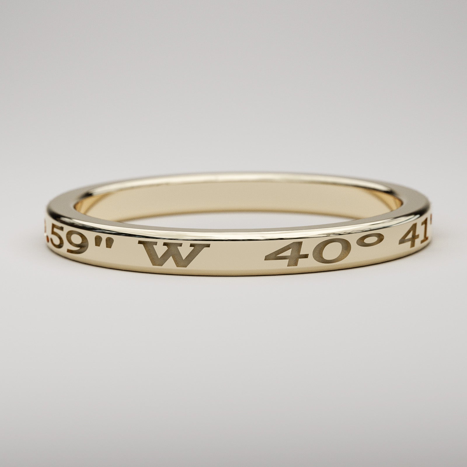 Custom coordinates ring in yellow gold, 2mm wide