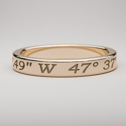 Personalized latitude and longitude coordinates ring in rose gold