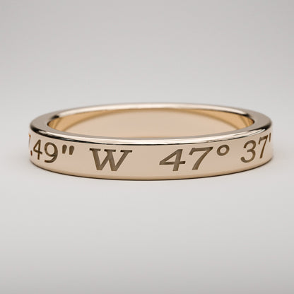 14k rose gold custom latitude and longitude ring