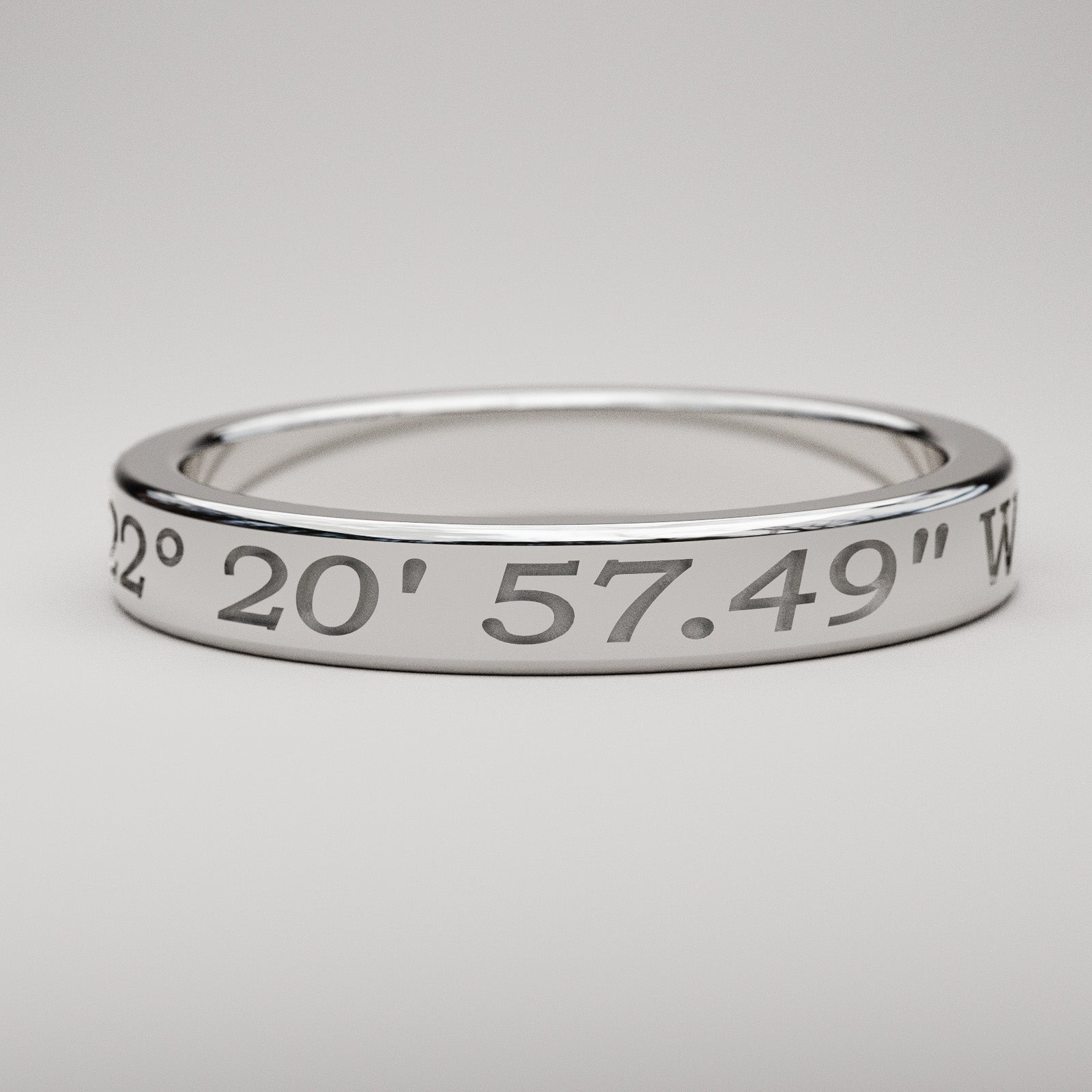 Personalized latitude and longitude coordinates ring in white gold