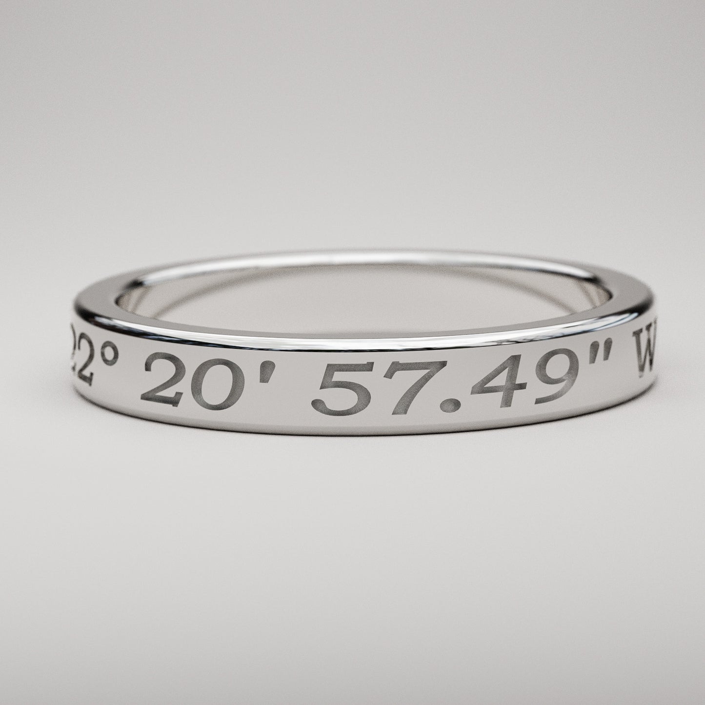 Personalized latitude and longitude coordinates ring in white gold