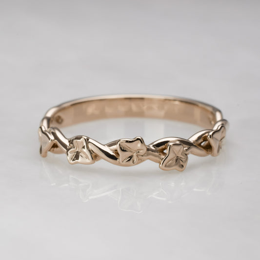 intertwined ivy vines and leaves ring in solid rose gold