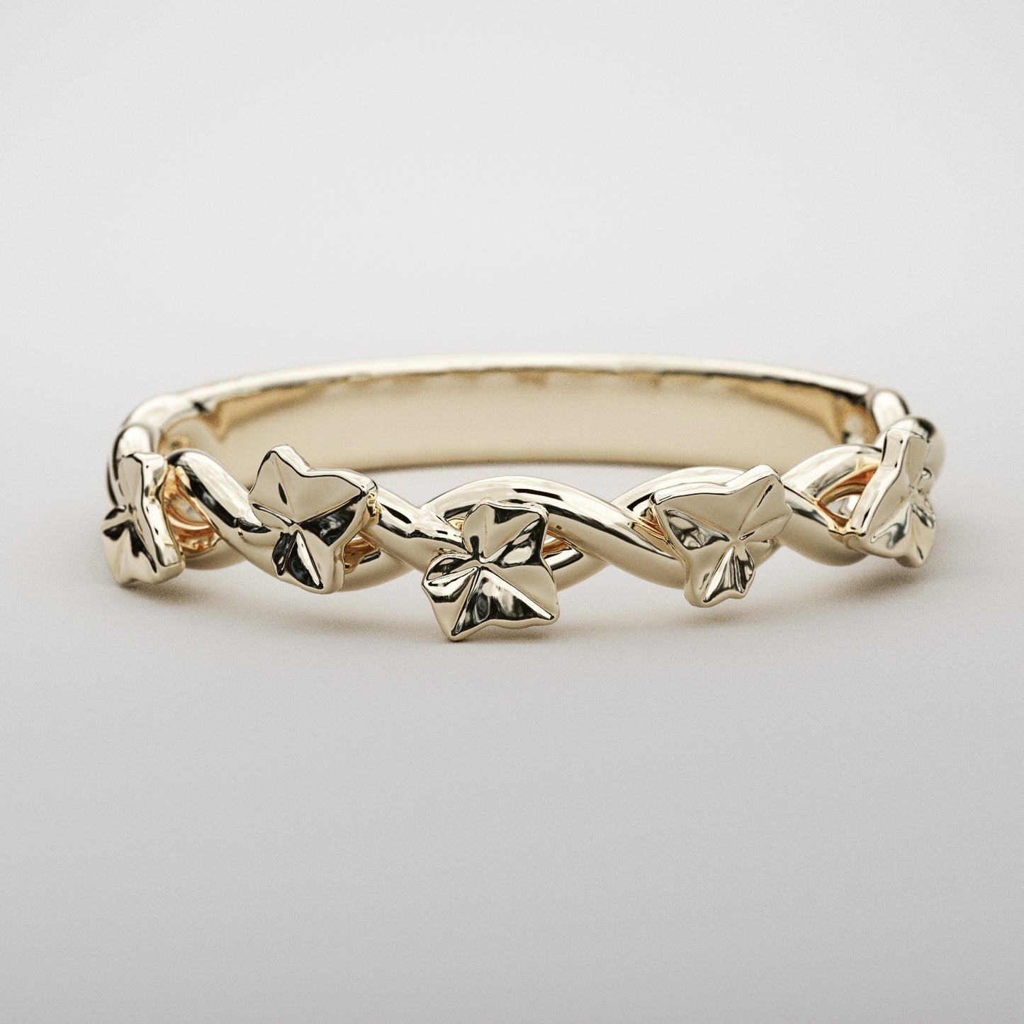 Celtic inspired ivy leaf ring in yellow gold