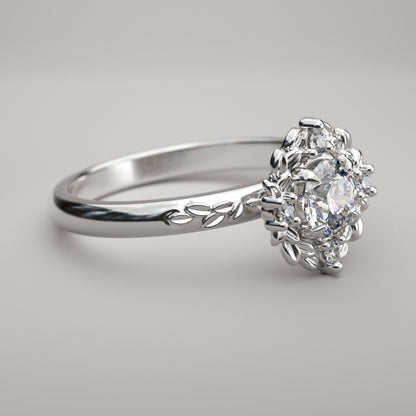 Leaf Halo with Round Charles and Colvard Moissanite - LA FEUILLUE