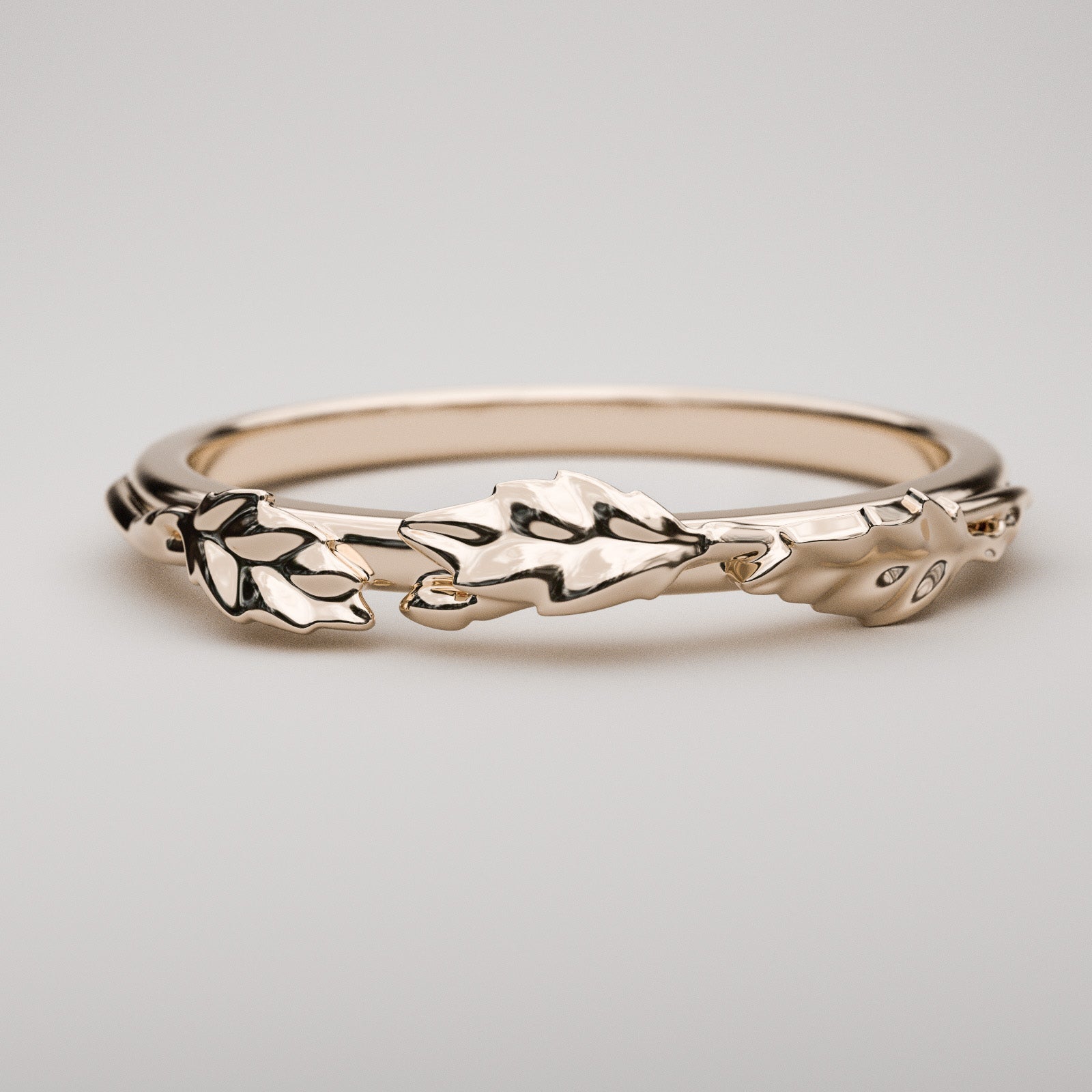 rose gold wedding band with leaves