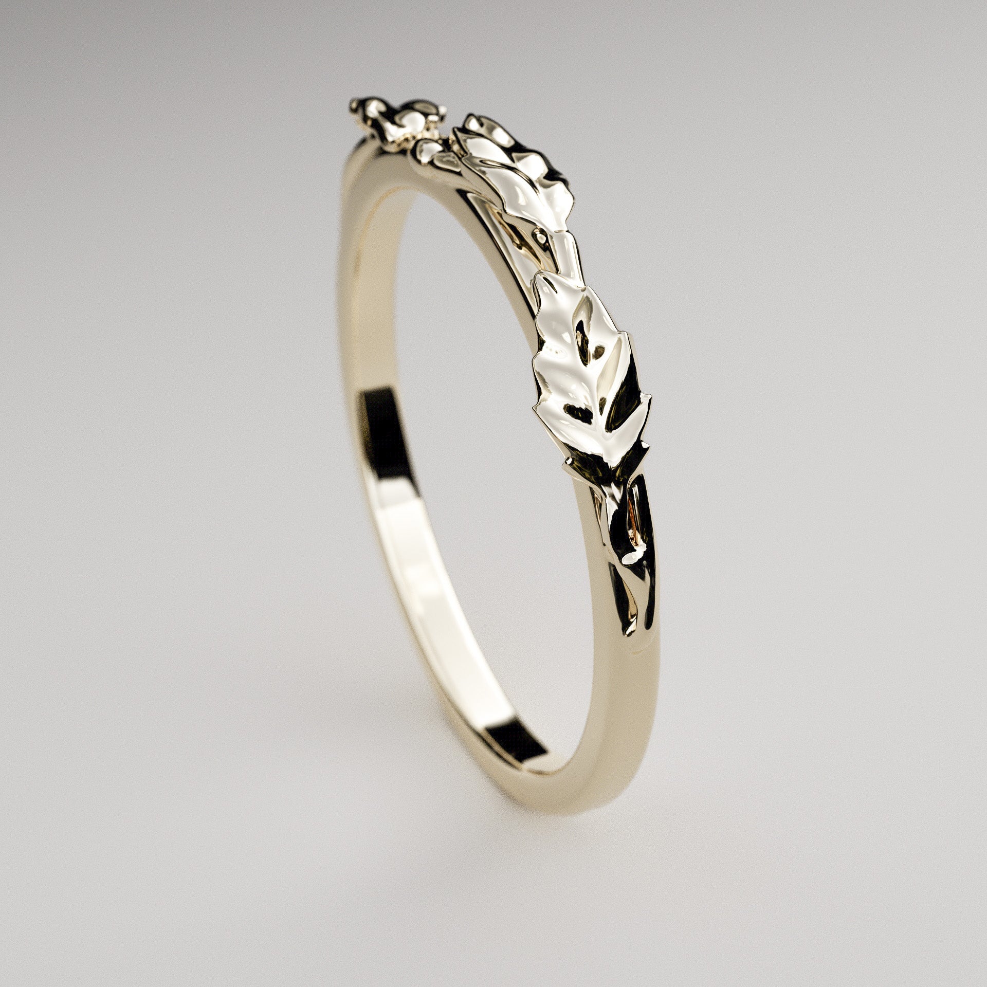 dainty leaf ring in yellow gold