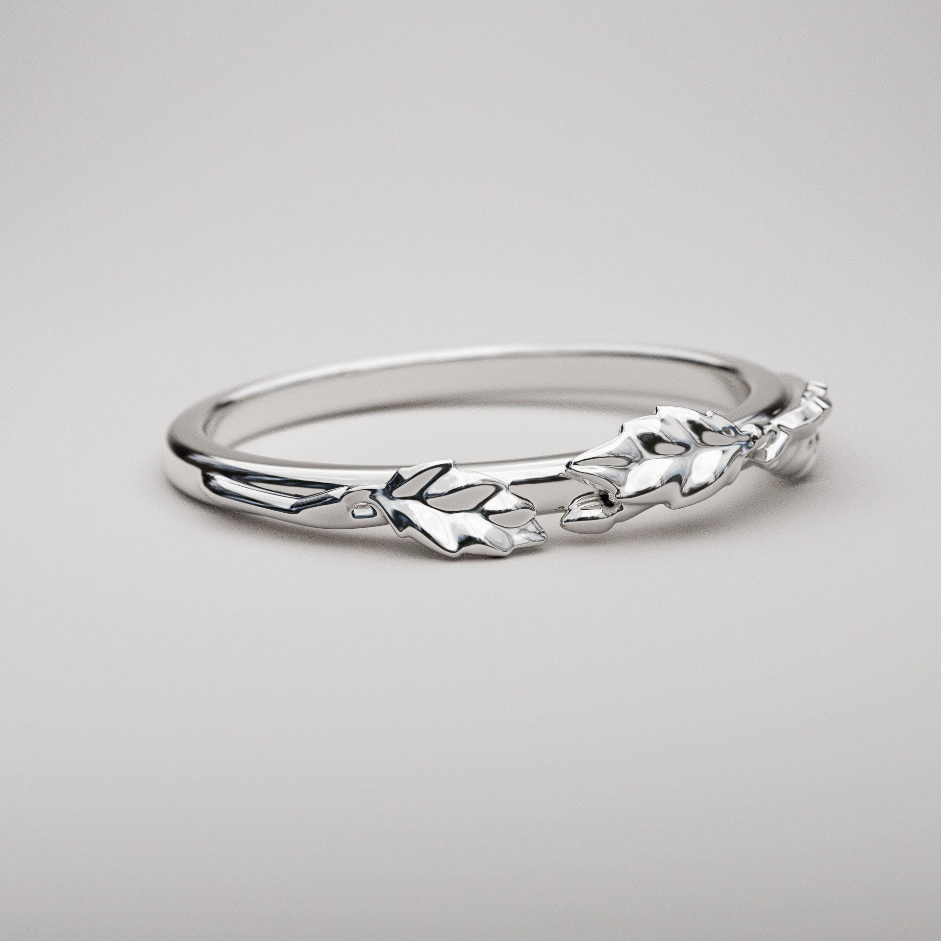 nature inspired leaf ring in white gold