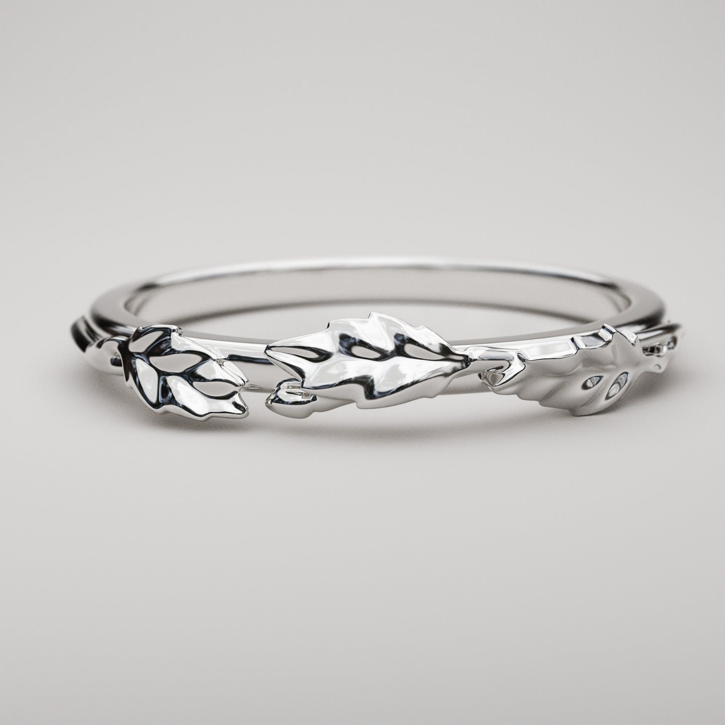 dainty leaf ring in white gold