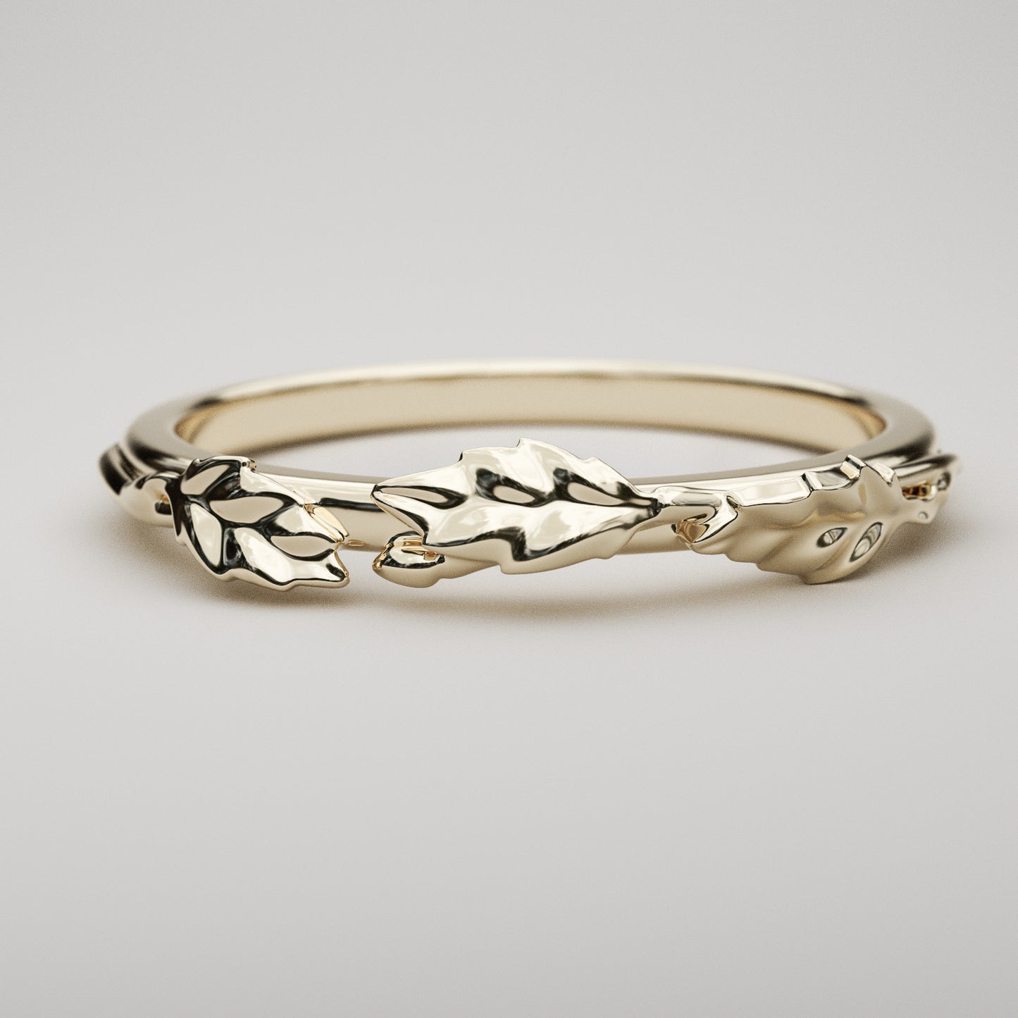 dainty leaf ring in yellow gold