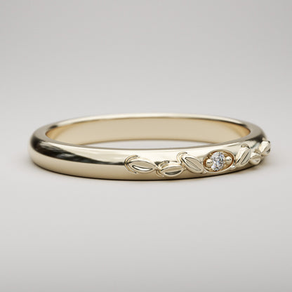Leaves and Diamond Domed Ring