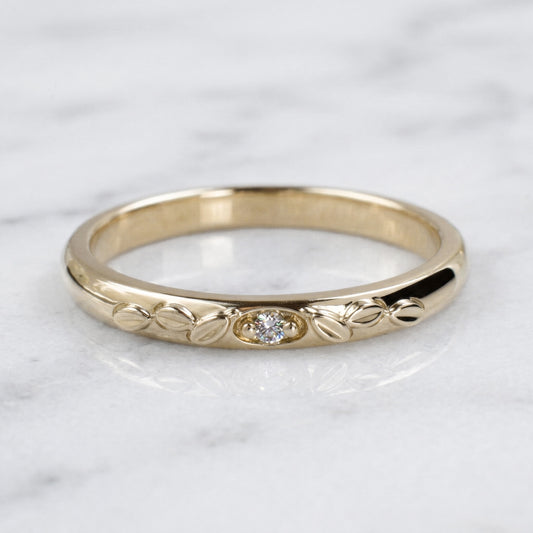 Leaves and Diamond Domed Ring