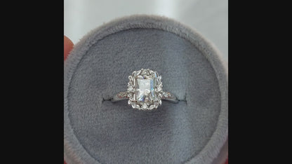 Leaf Halo with Radiant Cut Charles and Colvard Moissanite - LA FEUILLUE II
