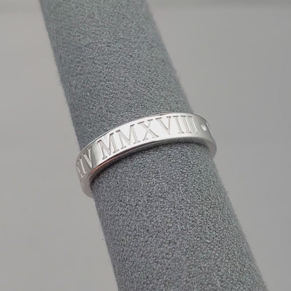 Inset Custom Date Roman Numeral Ring, 4mm Wide