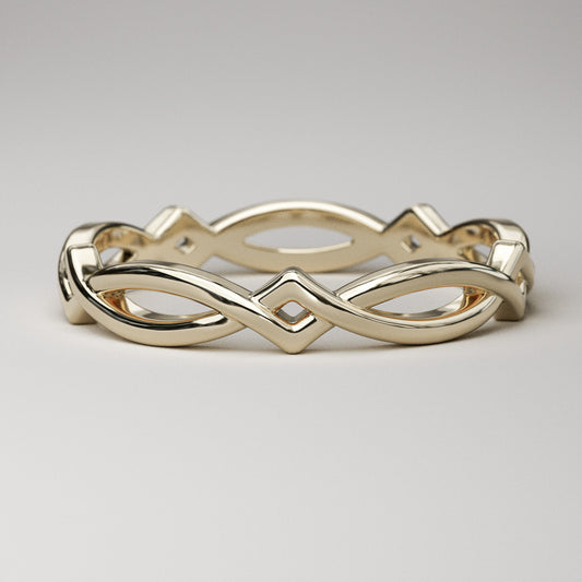 Simple Celtic weave band in solid 14k or 18k gold by Pete Rhodes