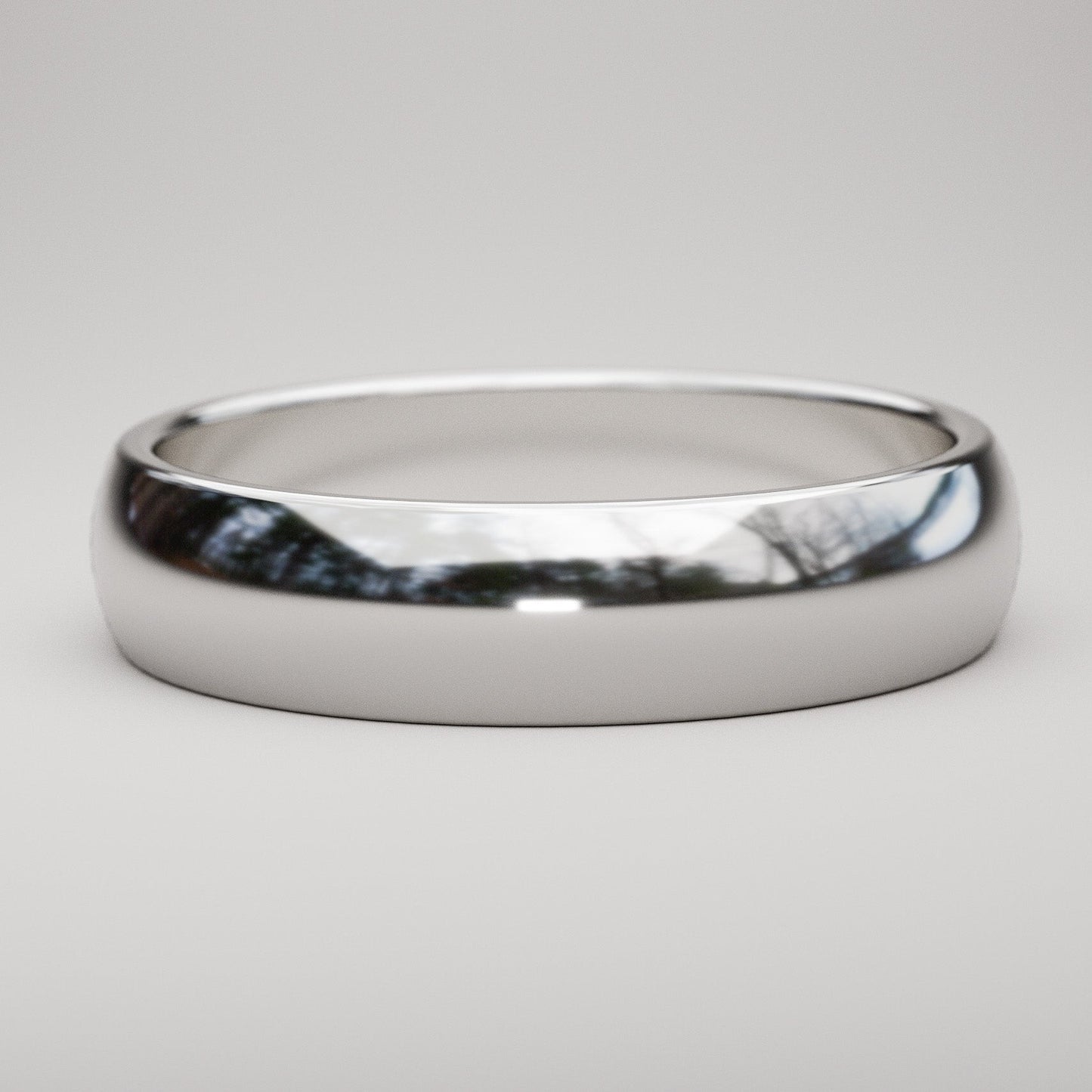 5mm wide simple wedding ring in 14k white gold