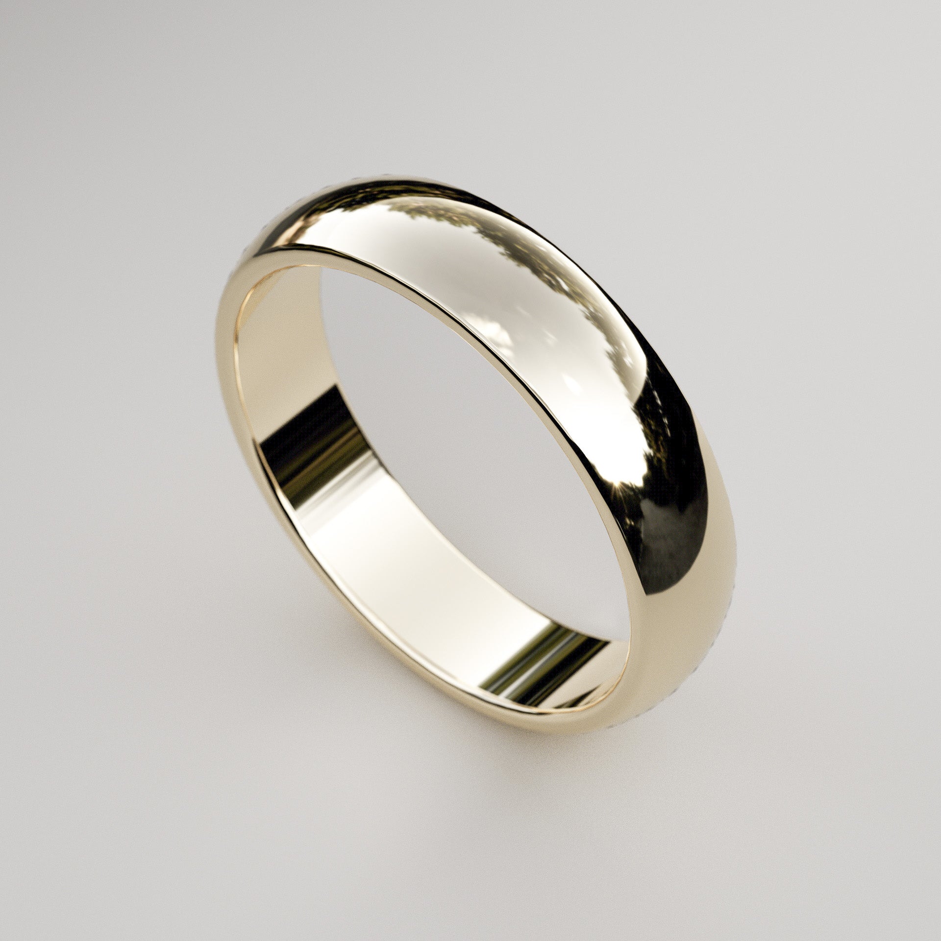 5mm wide simple wedding ring in 14k yellow gold