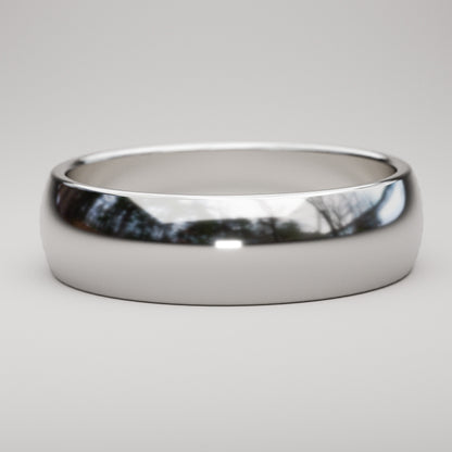 man's classic wedding band, 6mm wide in 14k white gold