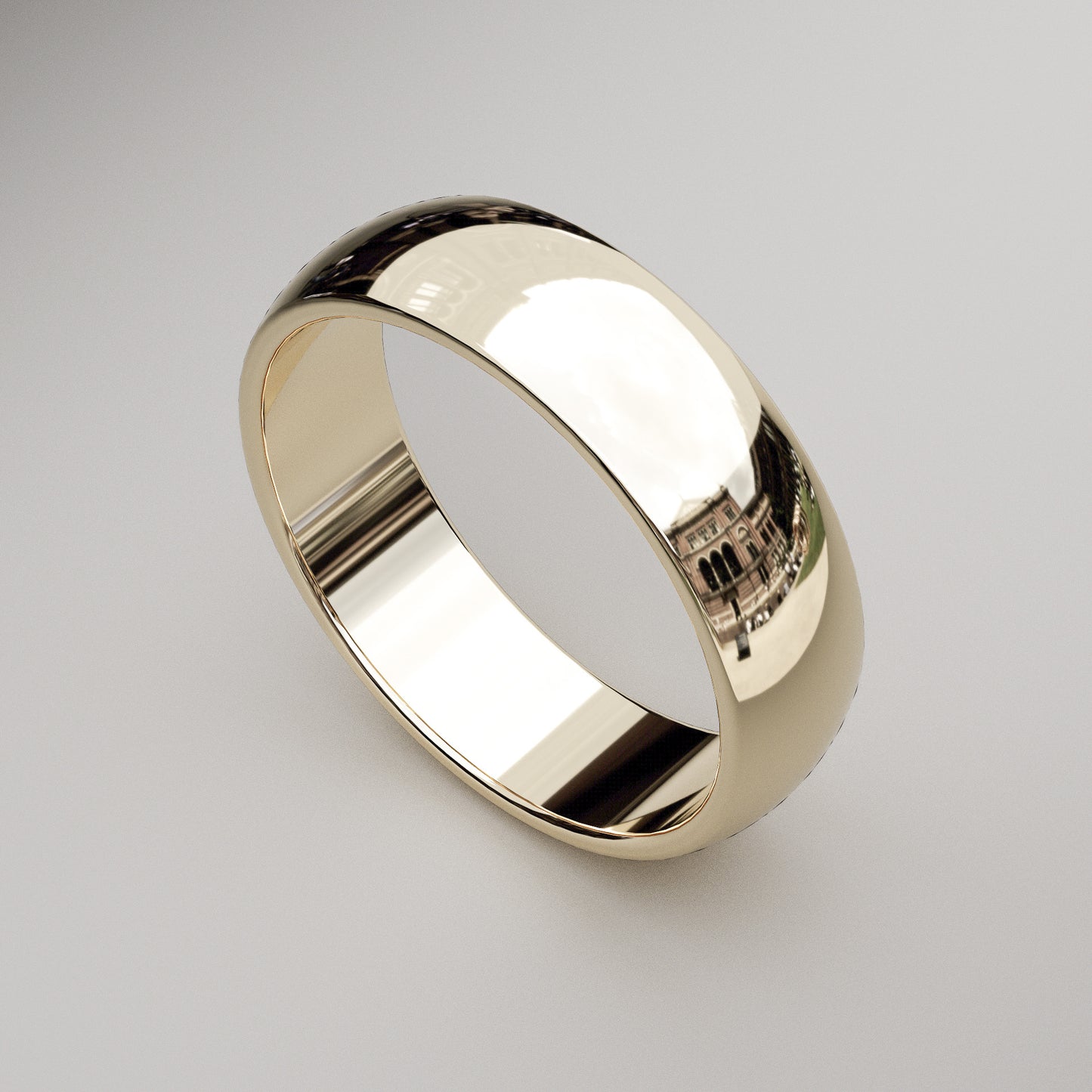 man's classic wedding band, 6mm wide in 14k yellow gold